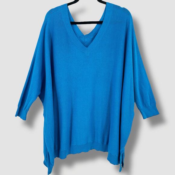 Bryn Walker Double V Poncho Top Sweater Womens Size Large Blue Lagenlook Artsy - Picture 1 of 5